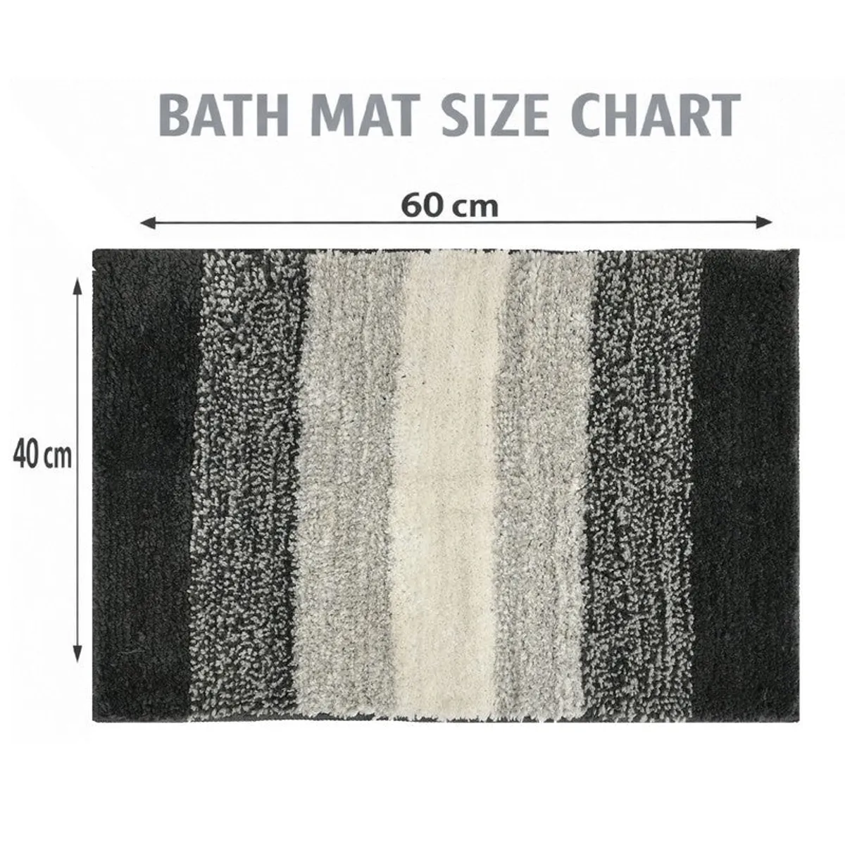 Rectangular striped bath mat shown flat from above