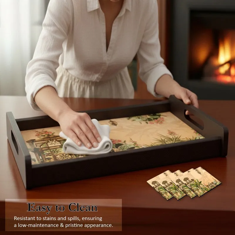 HeritageHaven Serving Tray with 4 Coasters - Five Piece Set media 6