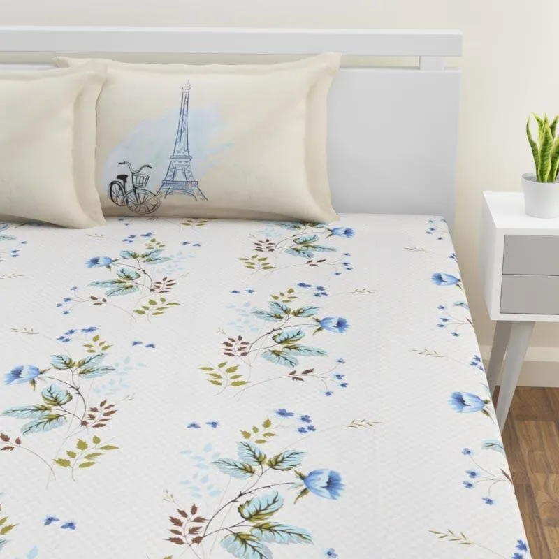 Mritika Printed Cotton Bedsheet (Cream) - 180 TC media 1