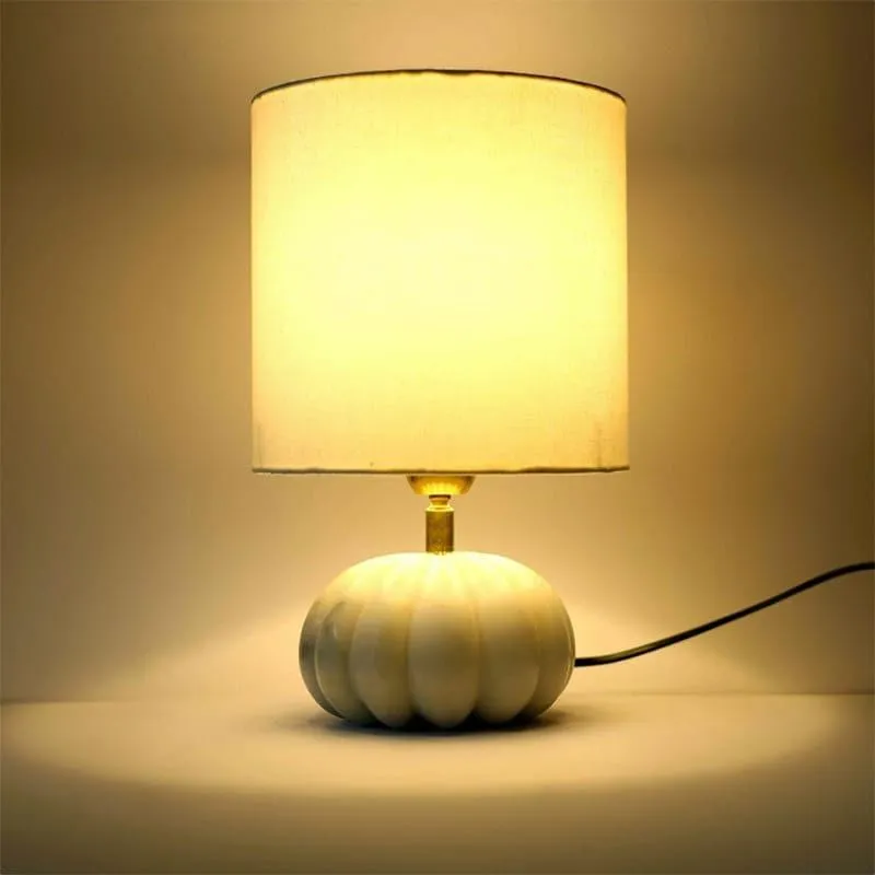 Pumpkin Base Marble Fabric Table Lamp - White media 1