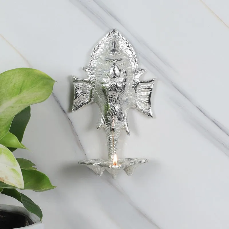 Ganesh Wall Hanging Diya - Silver media 3
