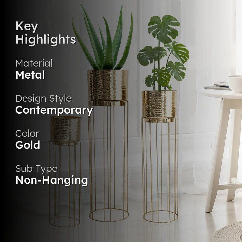 Regal Hammered Metal Planters With Tall Stands - Set Of Three media 2