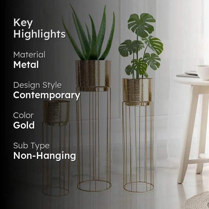 Regal Hammered Metal Planters With Tall Stands - Set Of Three media 2
