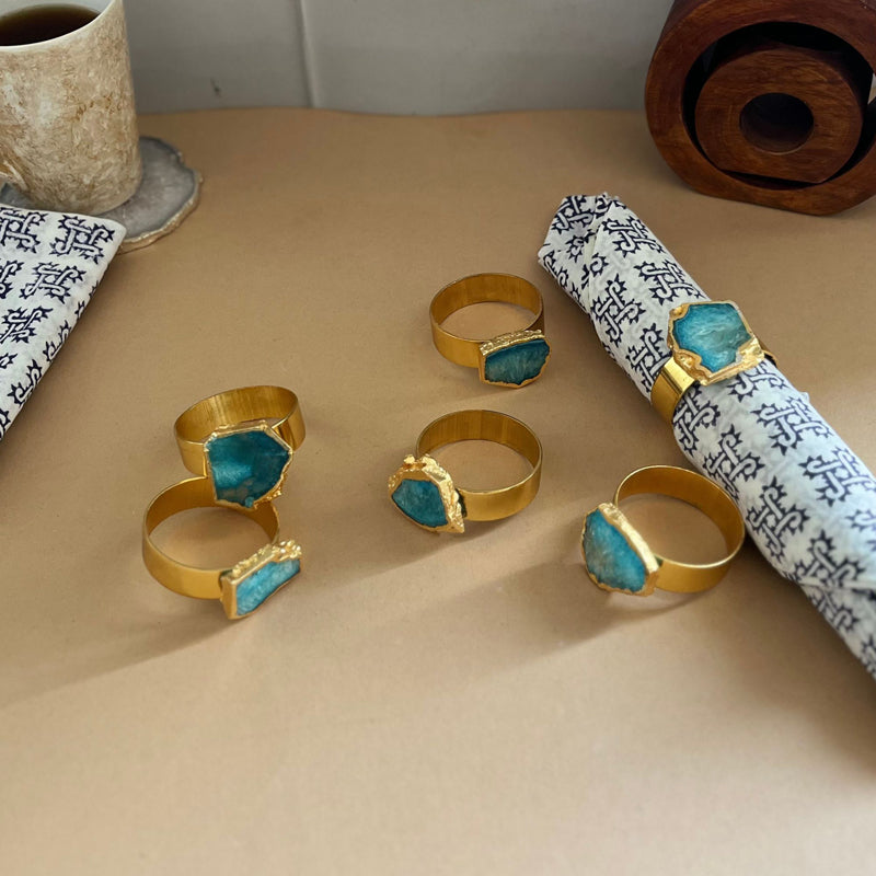 Suzzaine Handcrafted Agate Napkin Rings (Turquoise) - Set Of Six media 5