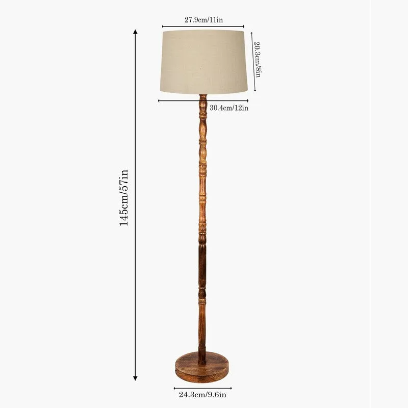 Heritage Turned Wooden Floor Lamp - Ivory & Brown media 8