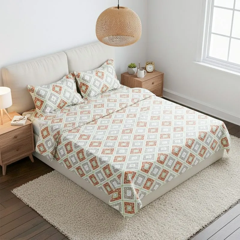Chakra Ethnic Cotton Bedsheet (Green) - 120 TC media 1