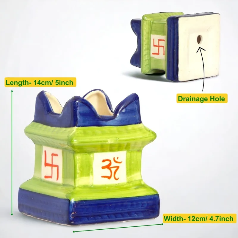 Adya Ceramic Table-Top Tulsi Planter - Green & Blue media 3