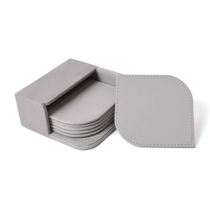 Veltrix Faux Leather Coaster (Grey) - Seven Piece Set media 5