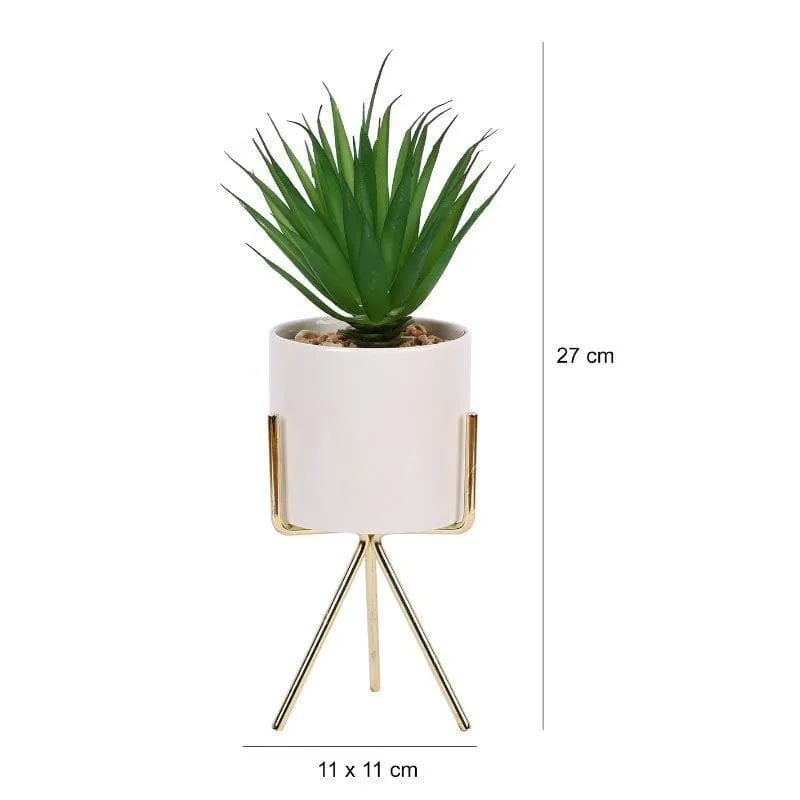 Faux Succulent Leaf In White Pot With Tripod - 24 cms media 5