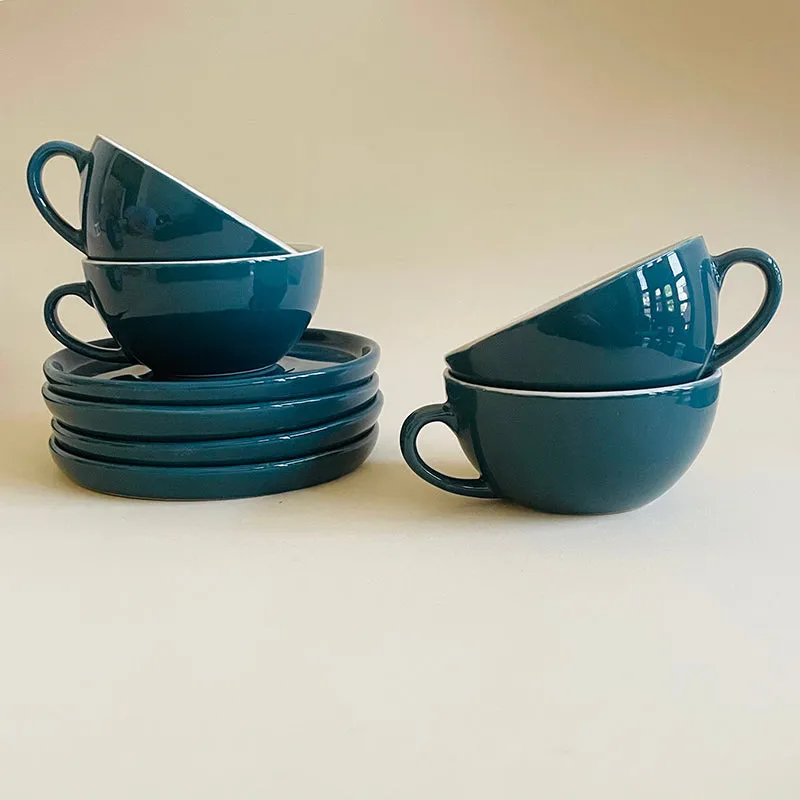 Elegant Green Ceramic Cup & Saucer (320 mL) - Eight Piece Set media 5
