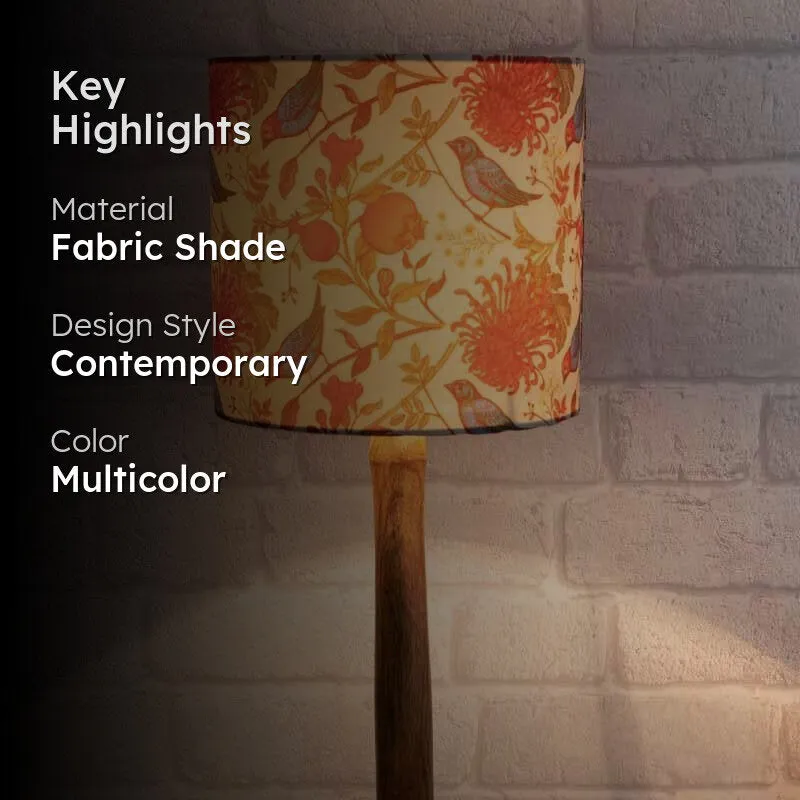 Amber Wood Fabric Table Lamp - Multicolor media 2