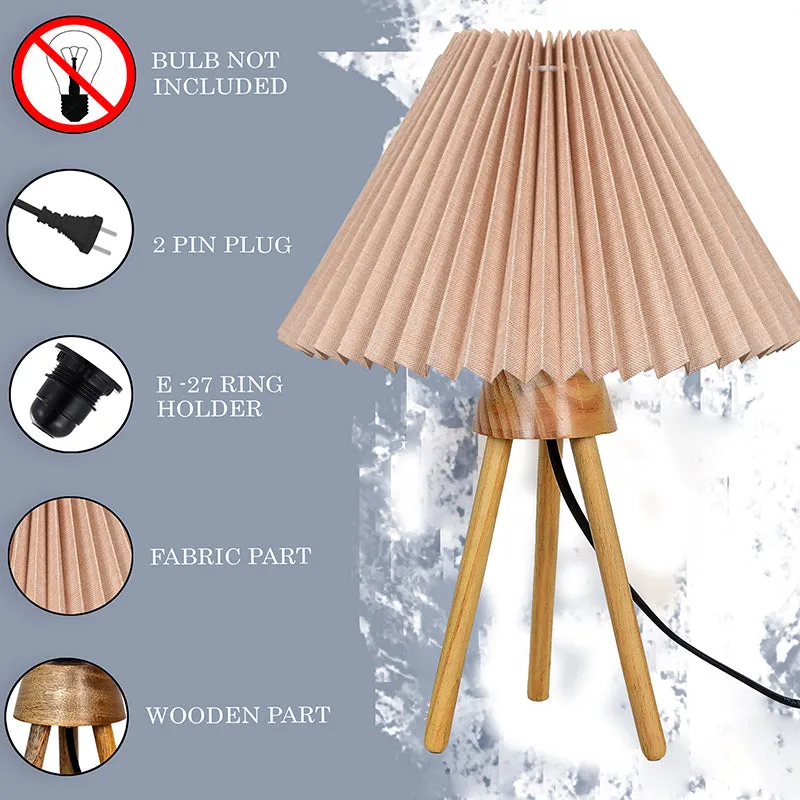 French Pleat Tripod Wooden Table Lamp - Beige media 4