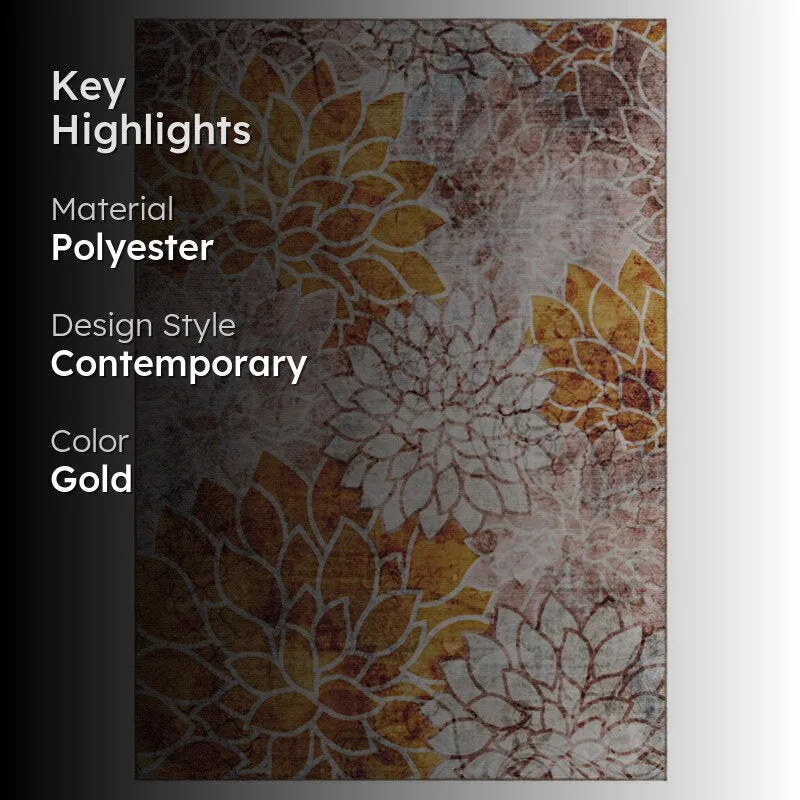 Enaya Floral Polyester Carpet - Gold media 2