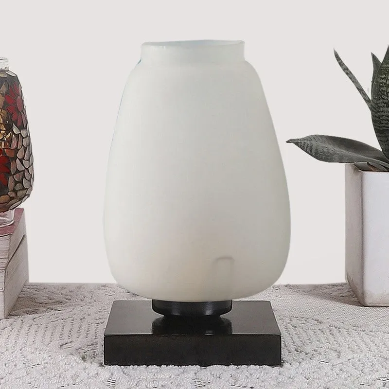 Lumix Glass Table Lamp With Wooden Base - White media 4