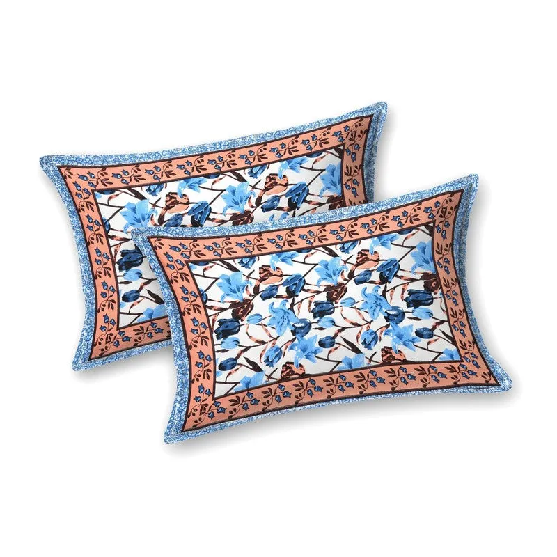 Rangon Cotton Bedsheet (Blue,Peach) - 240 TC media 4