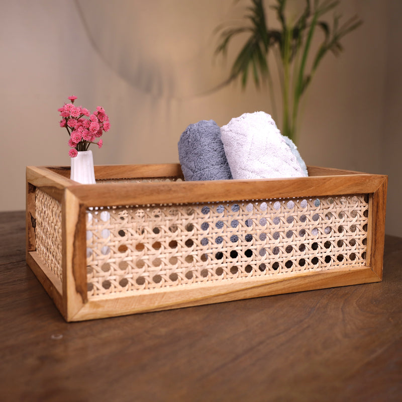 WickerSort Mesh Wood Storage Basket - Beige & Brown media 3
