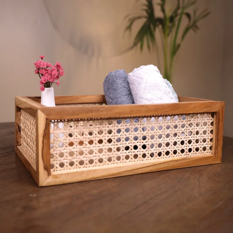 WickerSort Mesh Wood Storage Basket - Beige & Brown media 3