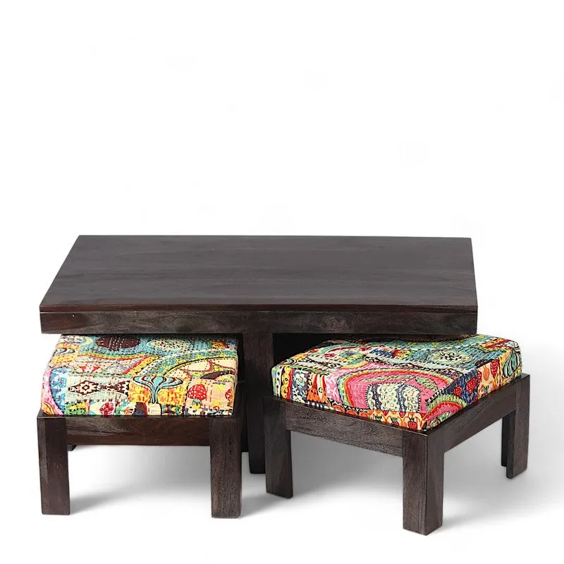 Drexon Sheesham Wooden Center Table with Stools (Deep Brown,Multicolor) - Five Piece Set media 3
