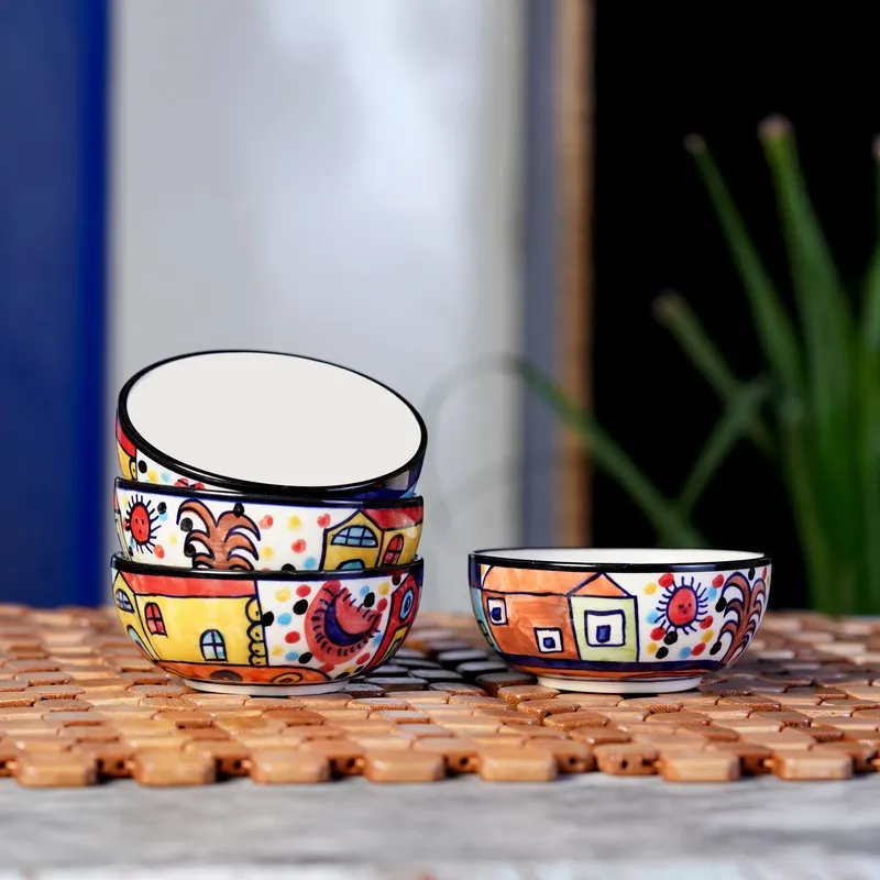 Katoriq Ceramic Snack Bowls (Multicolor, 180 mL Each) - Set Of Four media 1