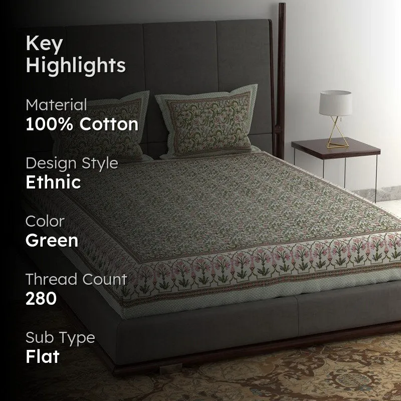 Tridha Printed Cotton Bedsheet (Green) - 280 TC media 2