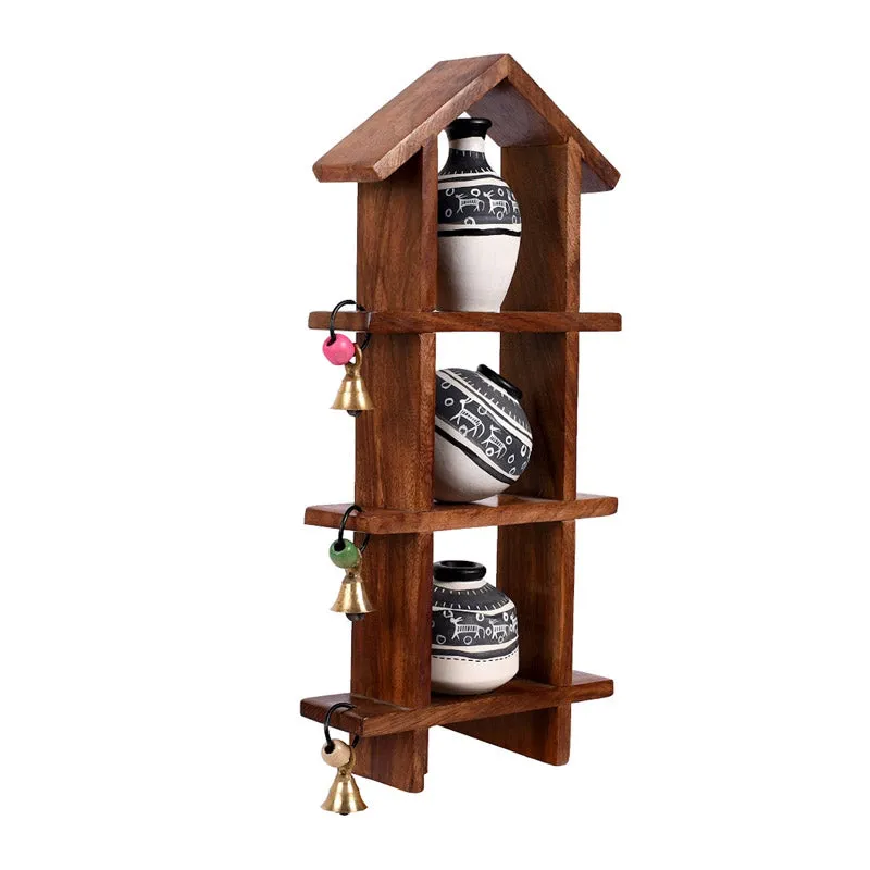 Rani Terracotta & Wood Wall Shelve With Pot - Four Piece Set media 3
