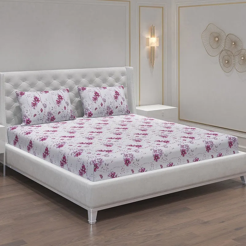 Monte Carlo Petal Matrix Cotton Bedsheet (White,Pink) - 104 TC media 1