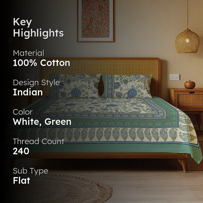 Urban Space Sukriti Traditional Cotton Bedsheet (Teal) - 240 TC media 2