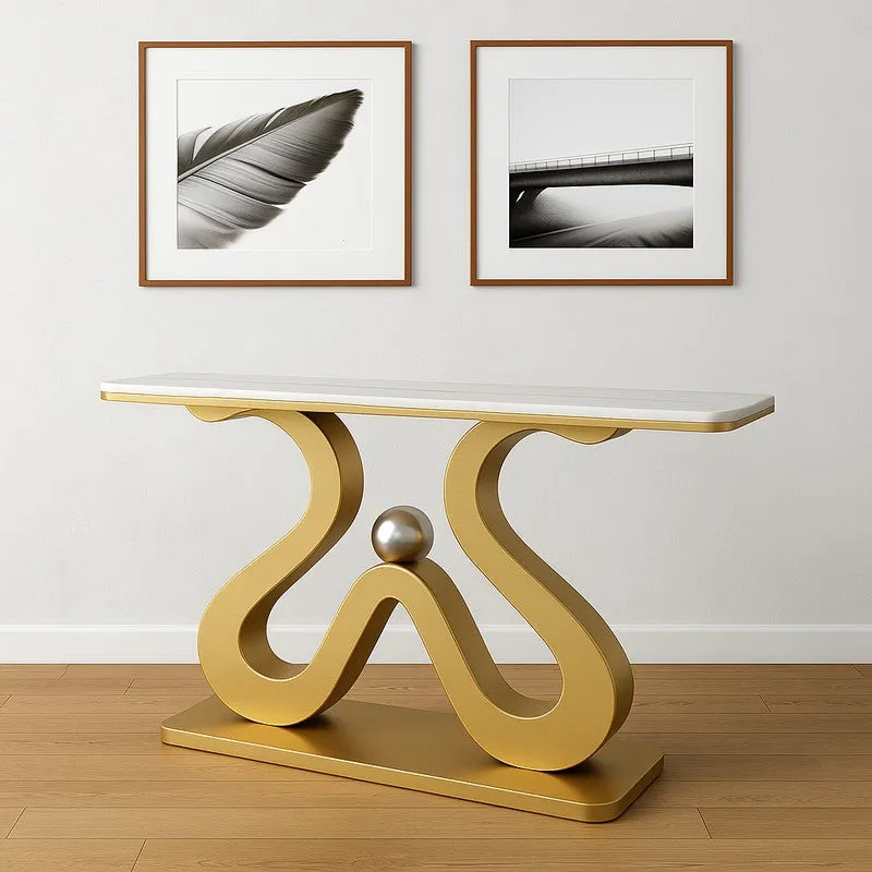 Sculptural Metal Console Table with Marble Top - Small media 4