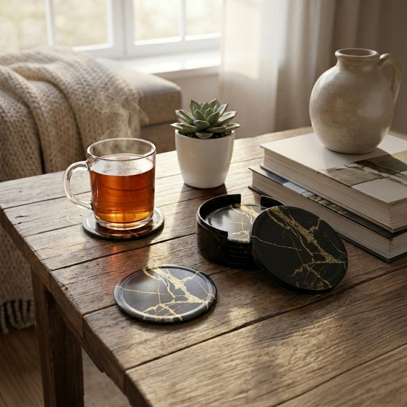 Golden Marbel Melamine Coaster Set - Eight Piece Set