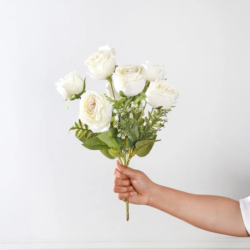 Petaluxe Rose Fabric Artificial Flower - White media 4