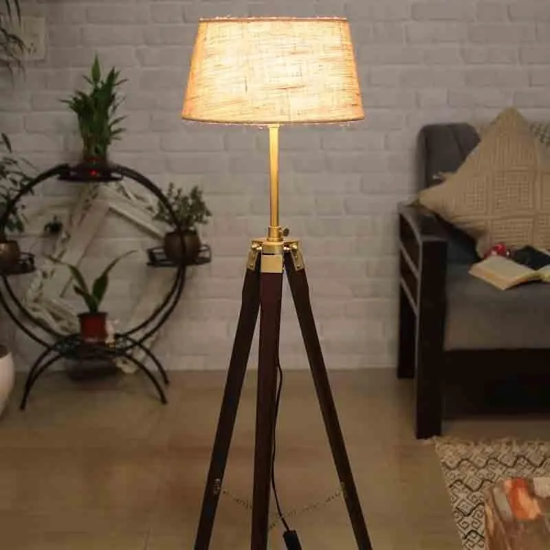 Tall Tales Wooden Tripod Floor Lamp - Beige media 1