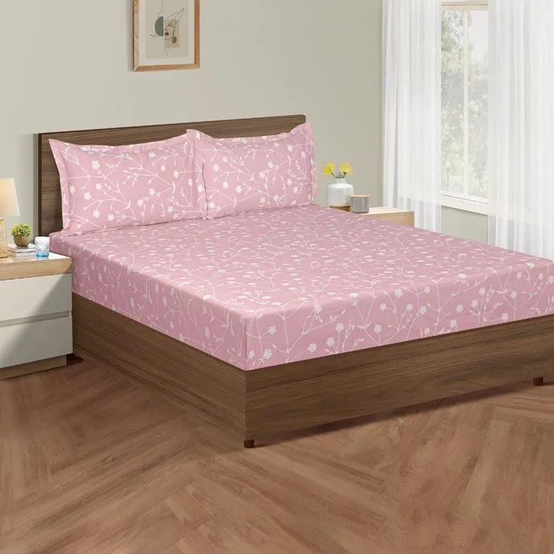 Swayam Myra Floral Cotton Bedsheet (Pink) - 200 TC media 1