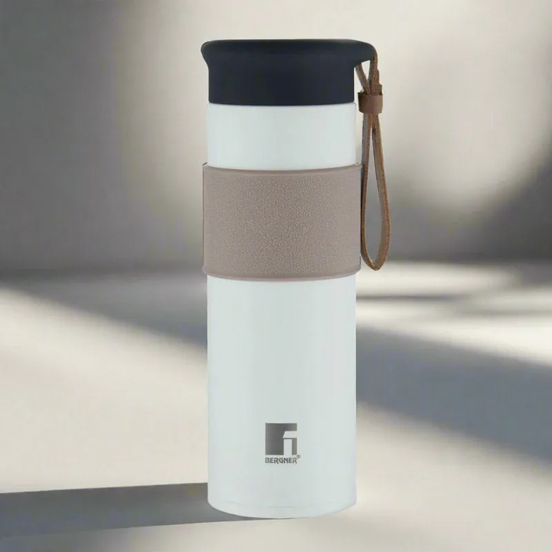 Bergner Walking Mountain Mist Thermosteel Hot And Cold Flask (White) - 450 mL media 1
