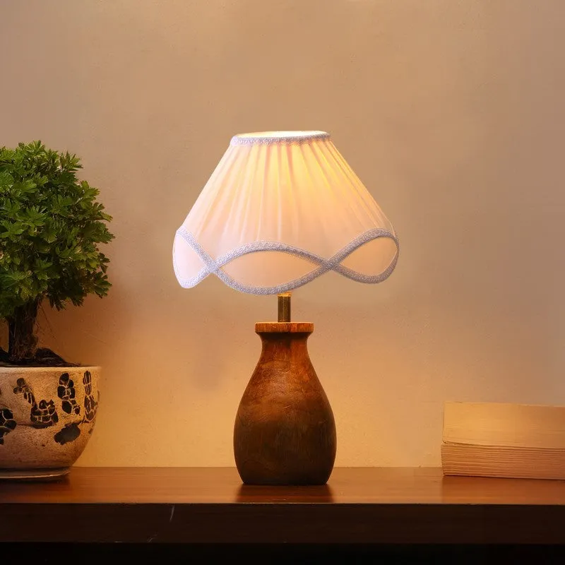 Glowflame Cotton Table Lamp With Wooden Base - White media 3