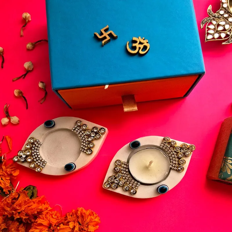 Diwali Radiance Candle Holders (Off White) - Set Of Two media 1