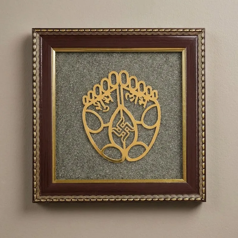 Shubh Labh Pyrite Blessings Wooden Wall Art media 5