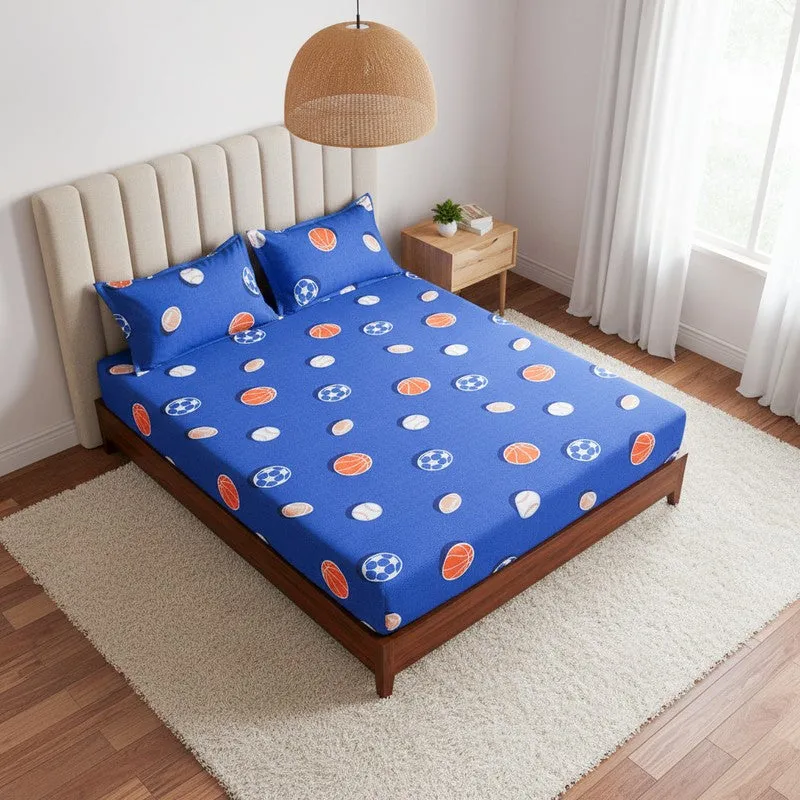 Baseball Dreams Kids Neon Print Cotton Bedsheet (Blue) - 144 TC media 1