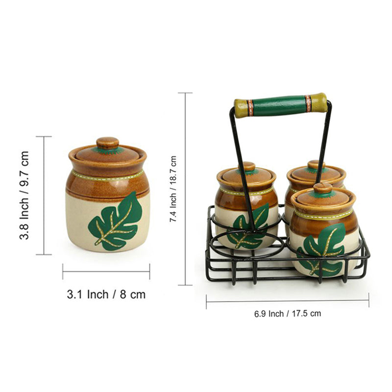 Leafy Shade Handpainted Jar With Tray (220 ML) - Five Piece Set media 6