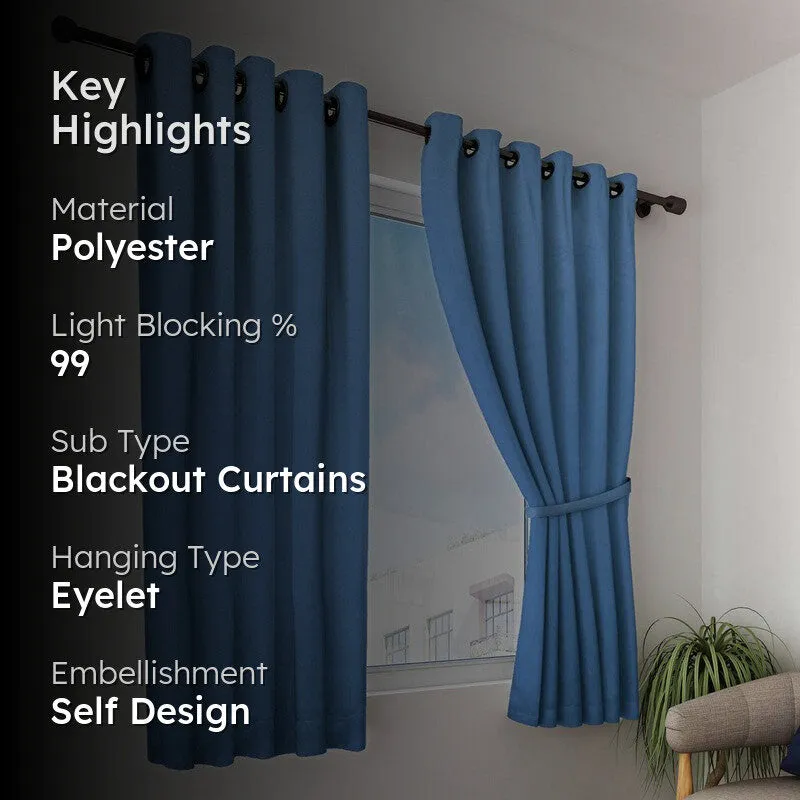 Aurelin Solid Curtains (Blue) - Set Of Two media 2