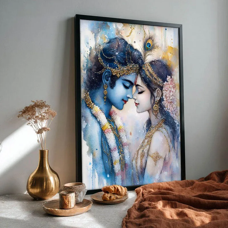 Radhe Gopala Spiritual Archival Paper Wall Painting With Frame - Black media 4