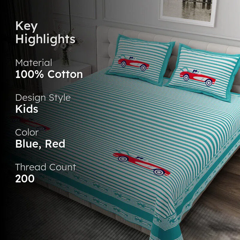 Illusion Stripey Race Cotton Bedsheet (Turquoise) - 200 TC media 2