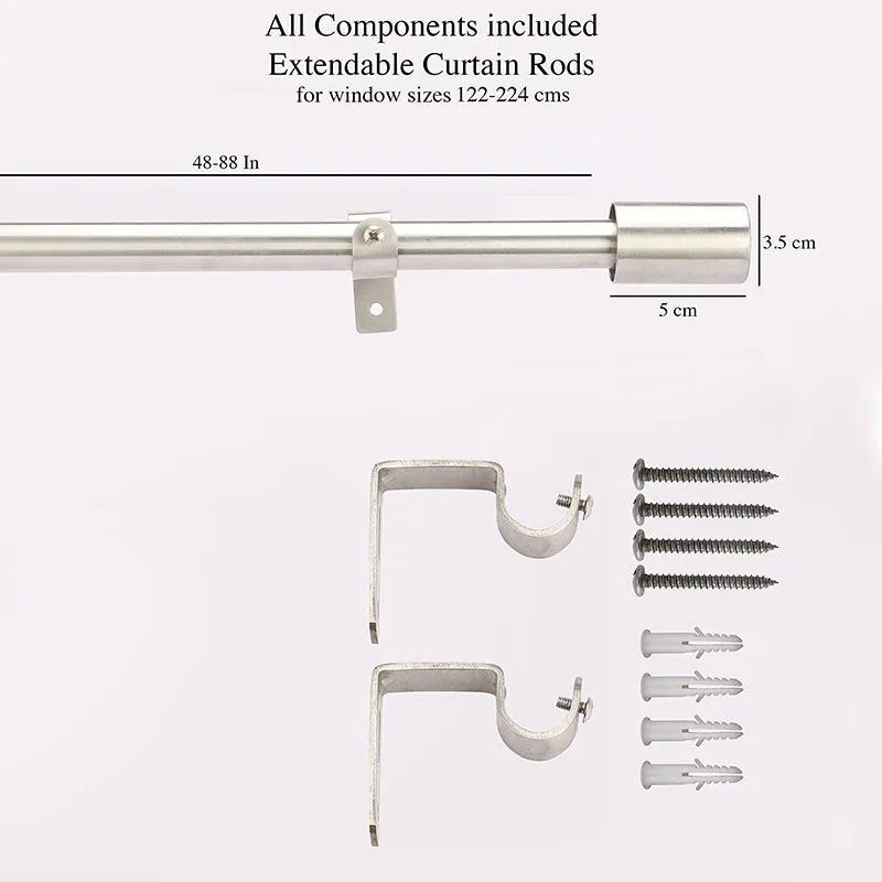 Sleekera Extendable 1" Single Curtain Rod With Round Finial & Brackets (Silver) media 5