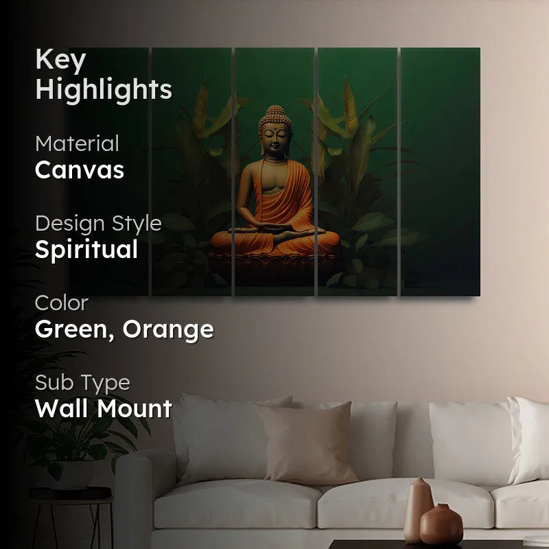 Buddha Of Green Canvas Wall Art - Set Of Five media 2