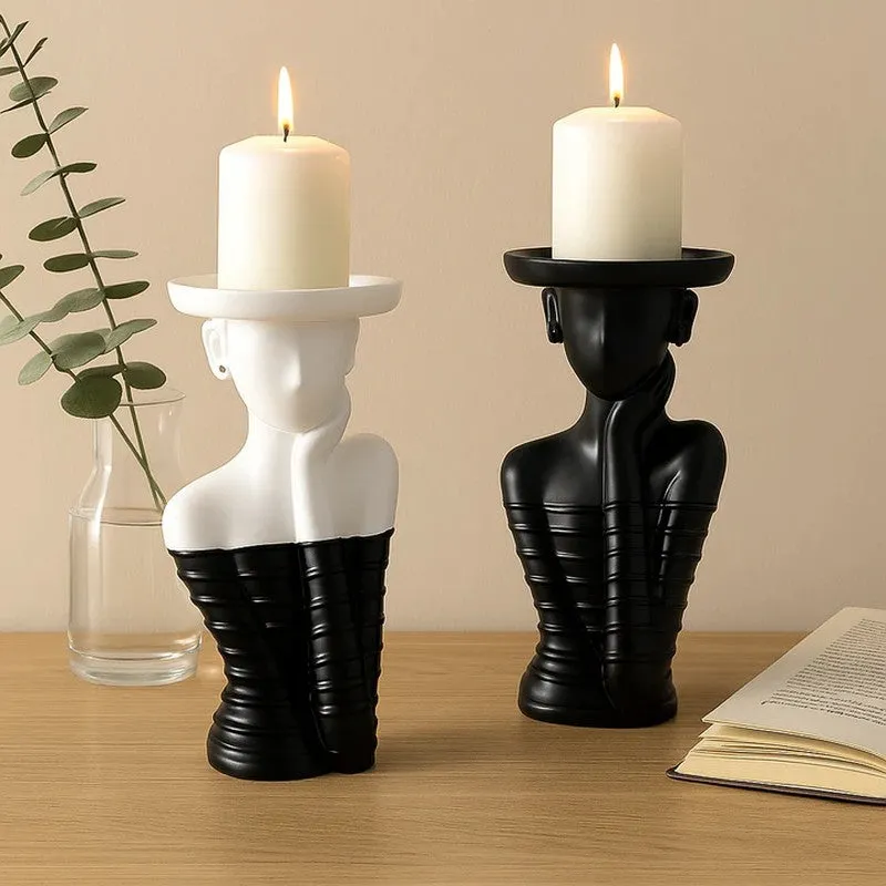 Modo Resin Candle Holder (Black & White) - Set Of Two media 1