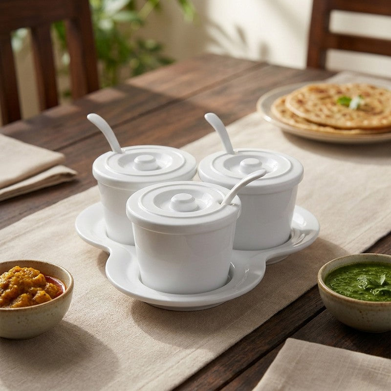 Trio Melamine Condiment Set (White) - Ten Piece Set - 210 mL