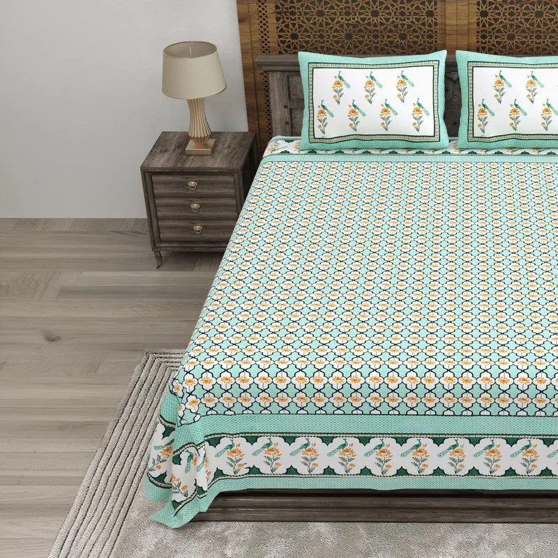 Patternza Cotton Bedsheet (Green,Pink) - 240 TC media 3