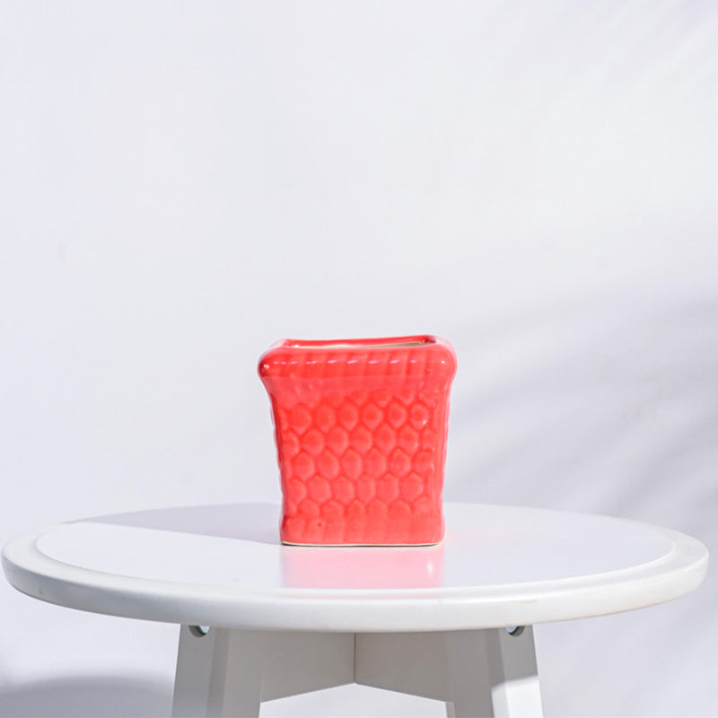 Ugaoo Honeycomb Red Ceramic Pot