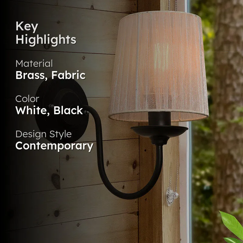 Carva Pleat Brass & Fabric Wall Lamp - Black media 2