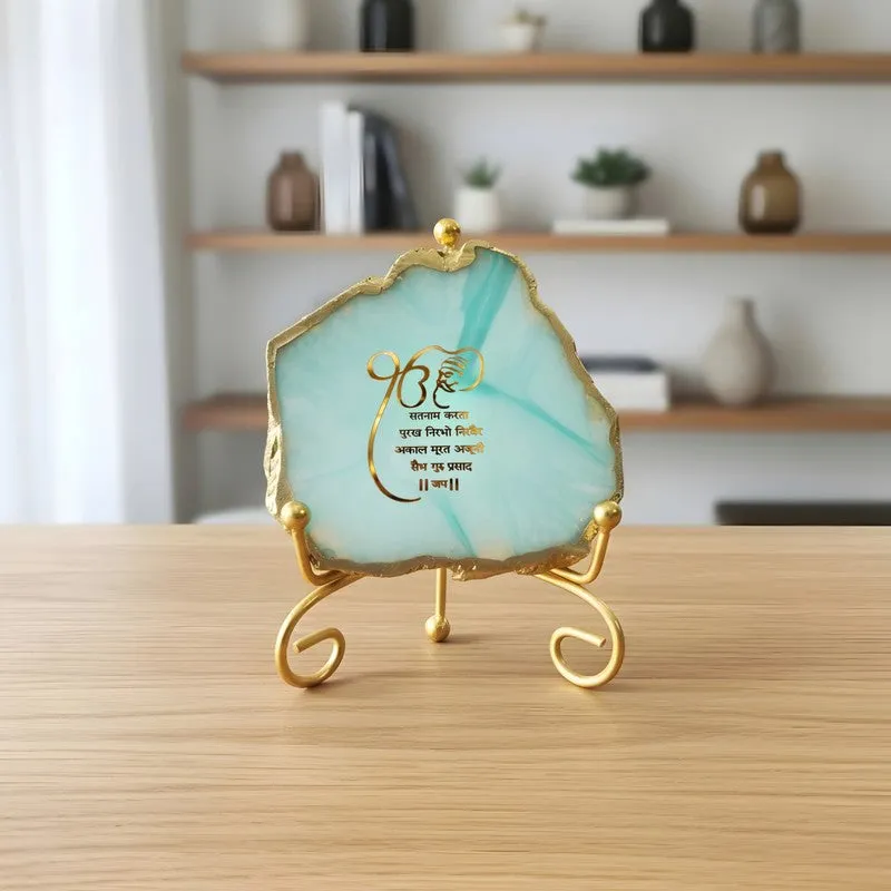 Krishna Blessing Aura Agate Showpiece With Stand - Blue media 4