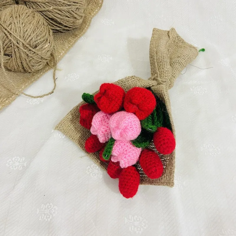 Crochet Handmade Rose Bouquet (Red,Pink) - Set of Twelve media 3